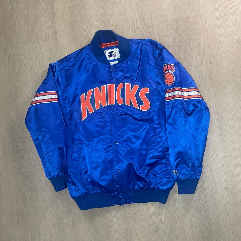 WORN Starter New York Knicks Satin Bomber Jacket Blue